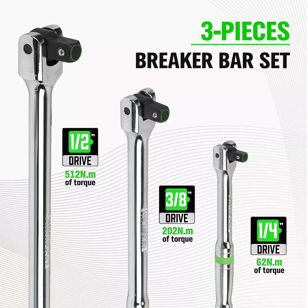 6pc Socket Breaking & Extension Bar Set – 1/4", 3/8", 1/2" Dr