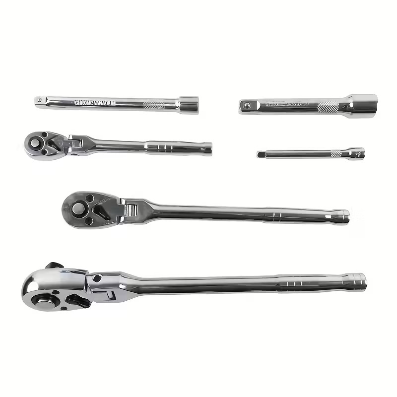 6pc Prefessional Socket Flex Head Ratchet & Extension Bar Set 1/4", 3/8", 1/2" Dr.