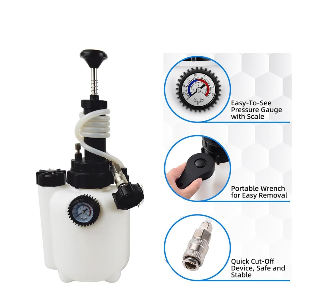 3L Pneumatic Bleeding Fluid Kit Brake Clutch Bleeder with 1L Brake Fluid Extractor