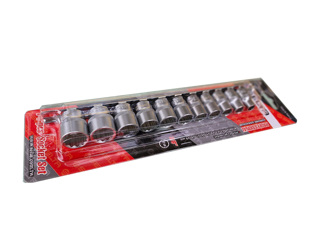 Selta Taiwan Cr-V 11pc 3/8" Dr. 6pt/12pt Socket Set: 8-10-11-12-13-14-15-16-17-18-19mm