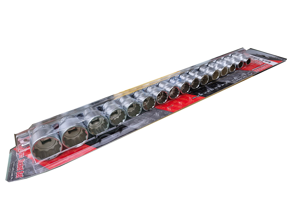 Selta Taiwan 16pc 1/2" Dr Cr-V 6pt Flank Socket Set with Clip Rail:10-32mm