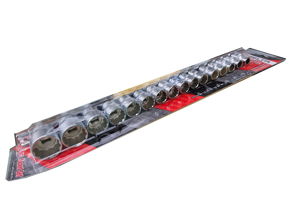 Selta Taiwan 16pc 1/2" Dr Cr-V 6pt Flank Socket Set with Clip Rail:10-32mm