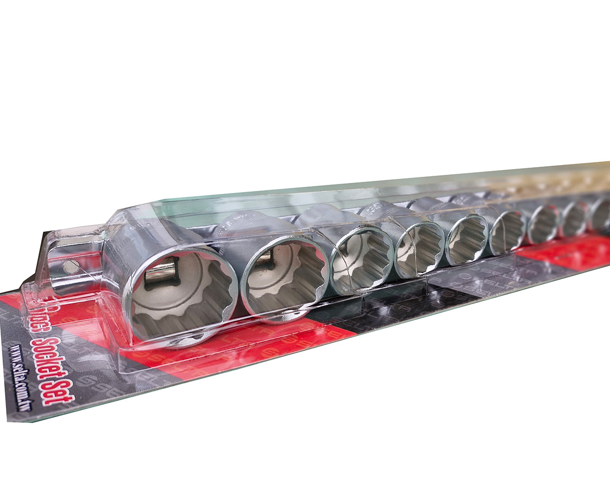 Selta Taiwan 16pc 1/2" Dr Cr-V 6pt Flank Socket Set with Clip Rail:10-32mm
