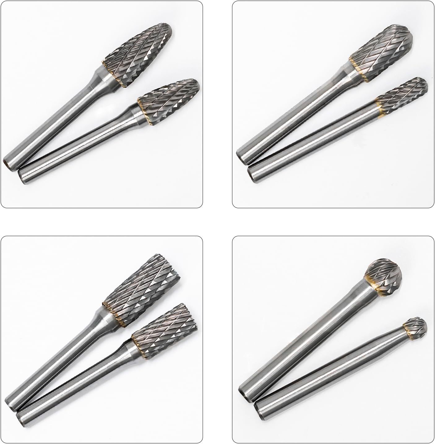 8pc 1/4" Shank Double Cut Carbide Rotary Burr Drill Bits File & Rasp Tungsten Steel Dia Grinder