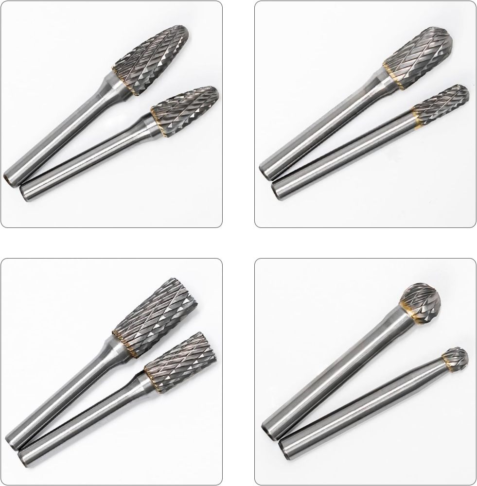 8pc 1/4" Shank Double Cut Carbide Rotary Burr Drill Bits File & Rasp Tungsten Steel Dia Grinder