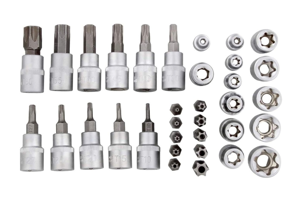 34pc Torx & E-Torx 3/8" Dr. Socket Bit-Star Bit & External Torx Socket Set