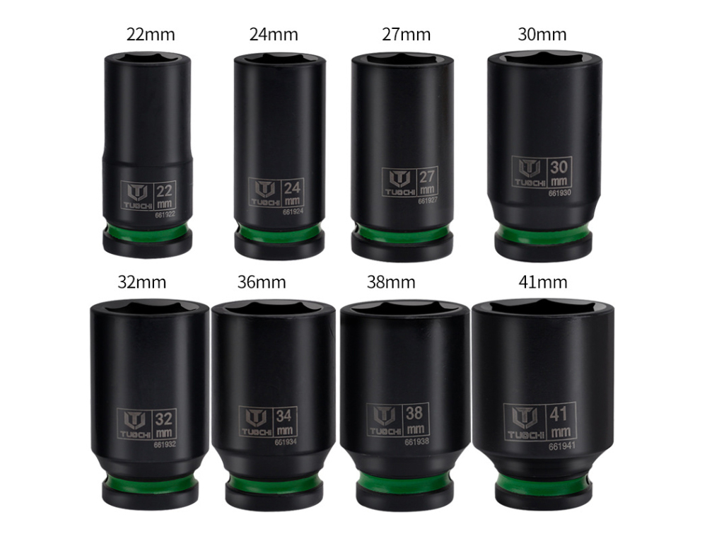 8pc 3/4" Dr. Cr-Mo 6PT 80mmL Deep Impact Socket Set: 22-41mm
