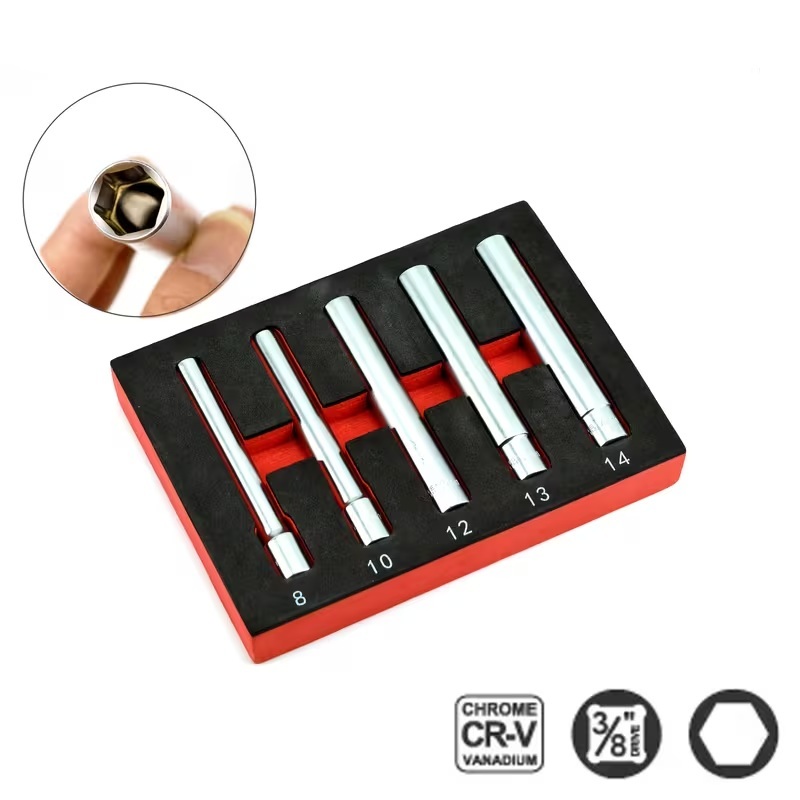 5pc 3/8" Dr. 6pt 120mm Long Extra Deep Socket Set 8-10-12-13-14mm