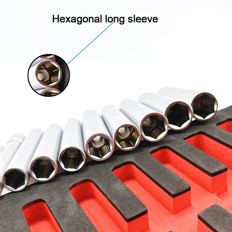 12pc Extra Deep Socket Set 120mm Long 8-19mm 3/8"& 1/2"dr. with Adapters