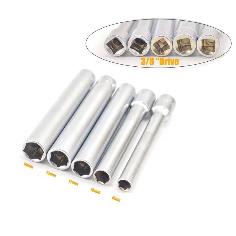 5pc 3/8" Dr. 6pt 120mm Long Extra Deep Socket Set 8-10-12-13-14mm