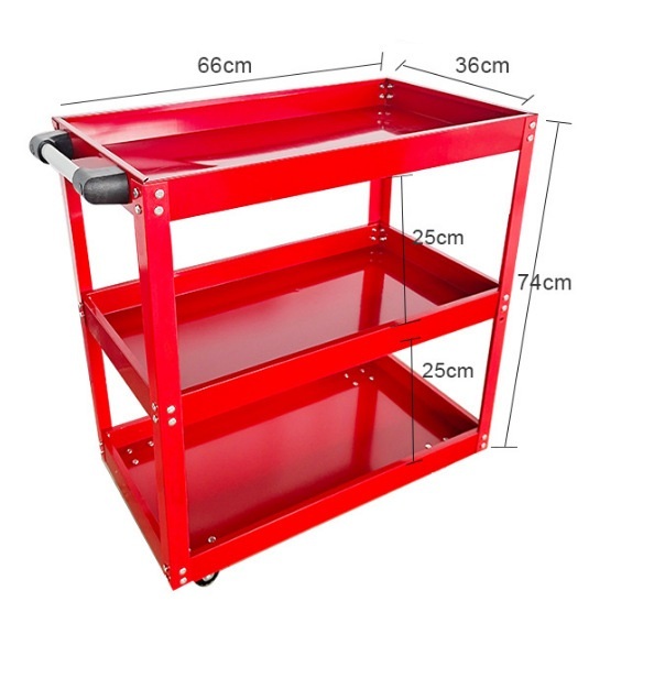 66*36*74cm 3-Shelf Tier Utility Cart Tool Trolley Garage Tool Storage