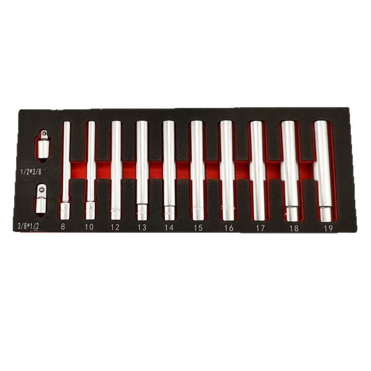 12pc Extra Deep Socket Set 120mm Long 8-19mm 3/8"& 1/2"dr. with Adapters