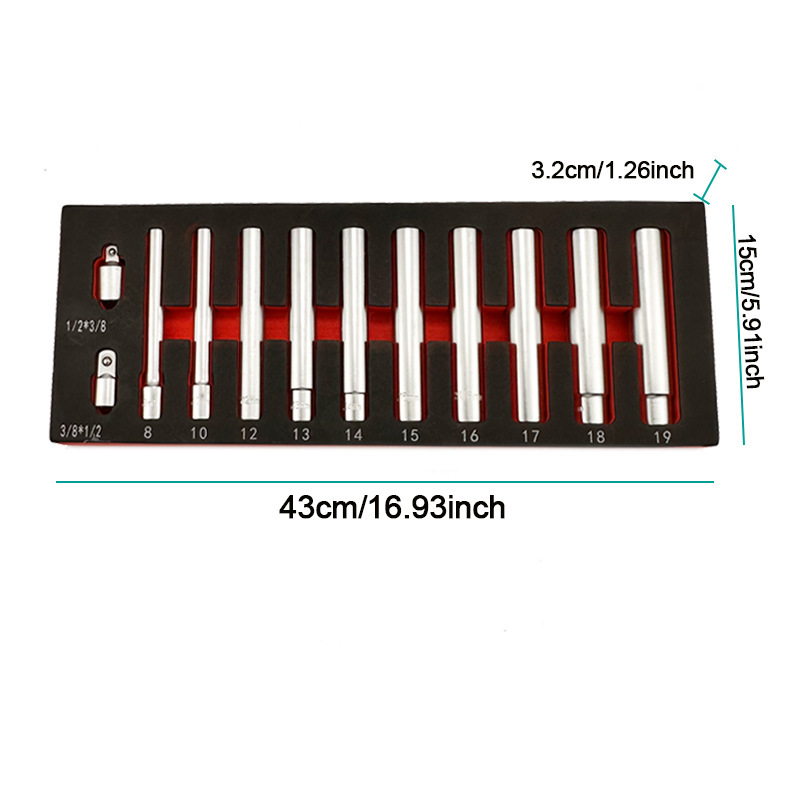 12pc Extra Deep Socket Set 120mm Long 8-19mm 3/8"& 1/2"dr. with Adapters
