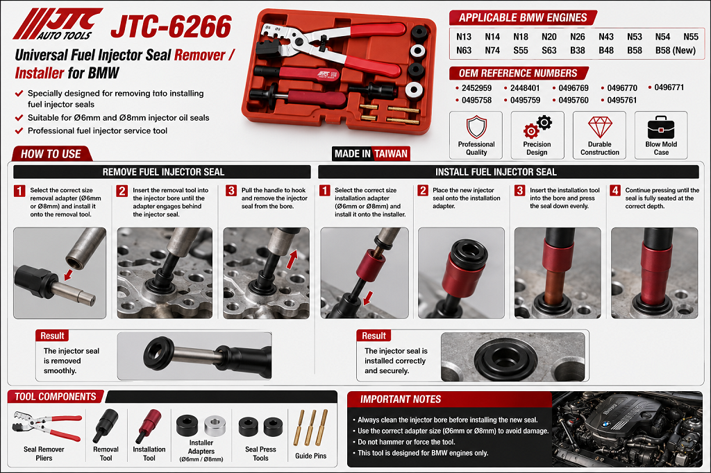 JTC-6266 Universal Fuel Injector Seal Remover / Installer for BMW