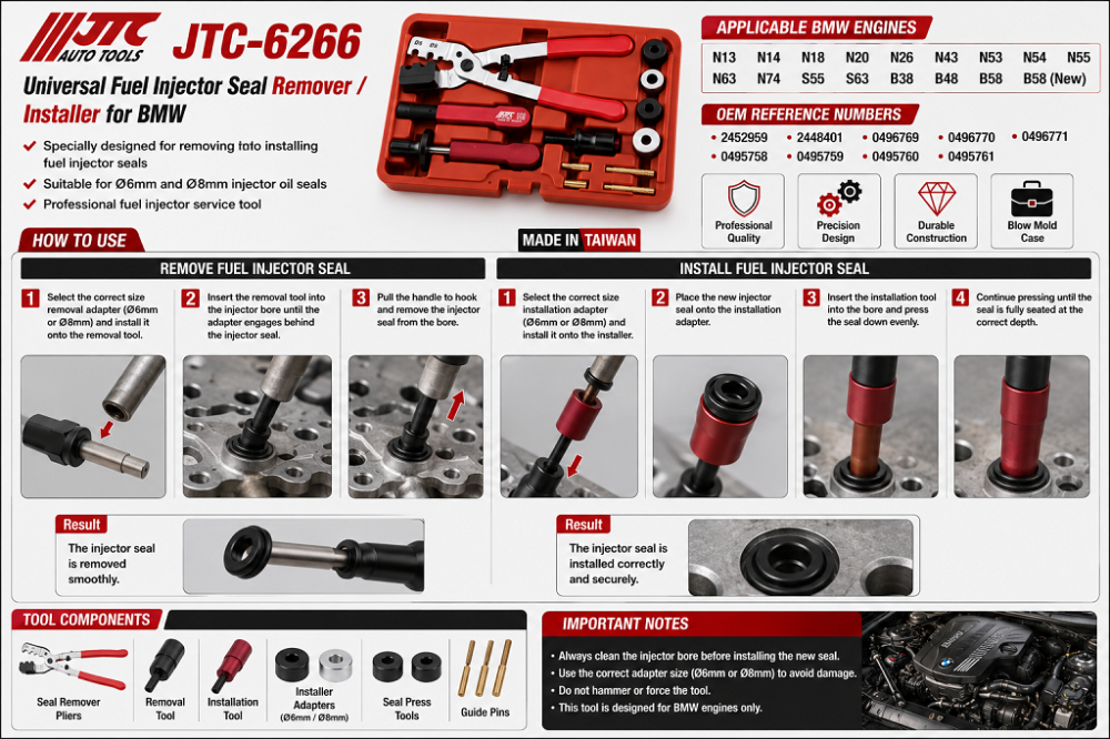 JTC-6266 Universal Fuel Injector Seal Remover / Installer for BMW