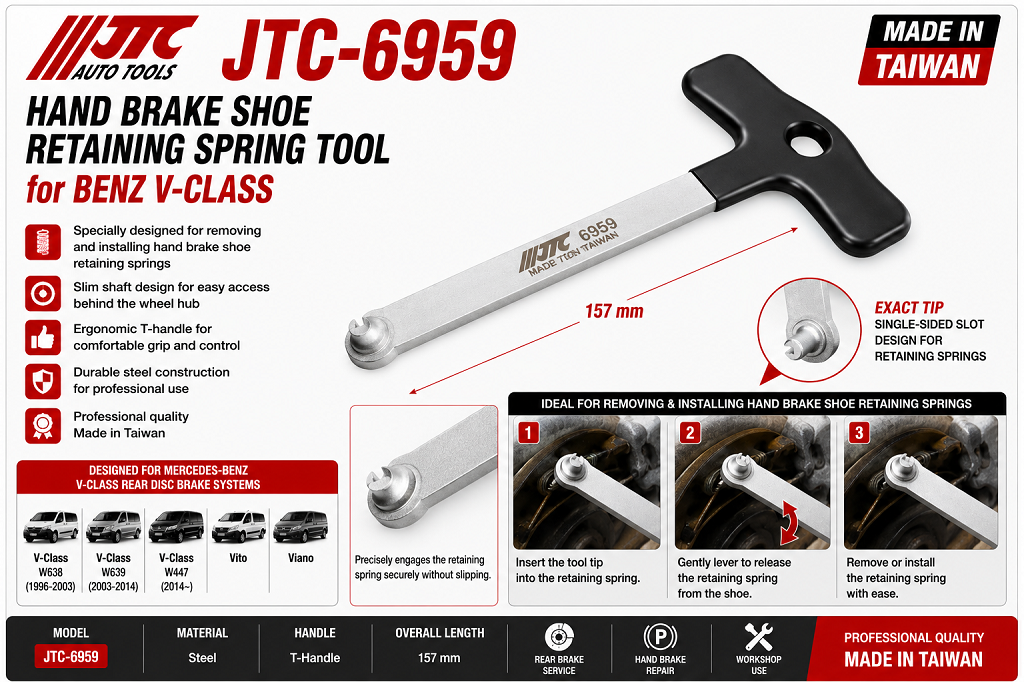 JTC-6959 Hand Brake Shoe Retaining Spring Tool for Benz V-Class