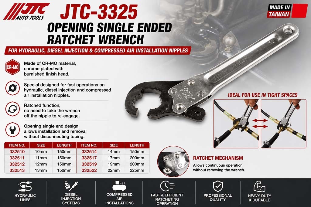 Single Ended Ratchet Open-End Wrench Hydraulic / Diesel Line Ratchet Wrench