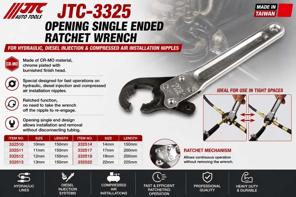 Single Ended Ratchet Open-End Wrench Hydraulic / Diesel Line Ratchet Wrench
