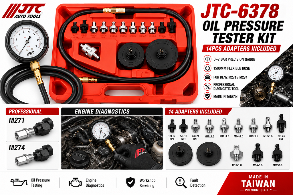 JTC-6378 Combination Petrol Oil Pressure Tester Kit (14 Adapters) Compatible Benz M271 M274