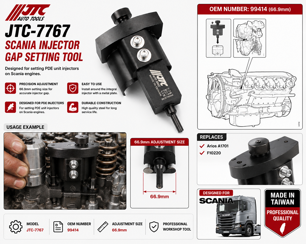 JTC-7767 Scania Injector Gap Setting Tool OEM Ref: 99414 | 66.9mm Injector Adjustment Tool