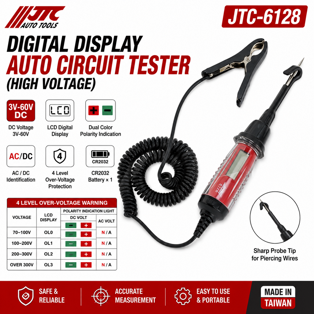 JTC-6128 3V–60V DC Automotive Electrical Voltage Digital Tester with LCD Display