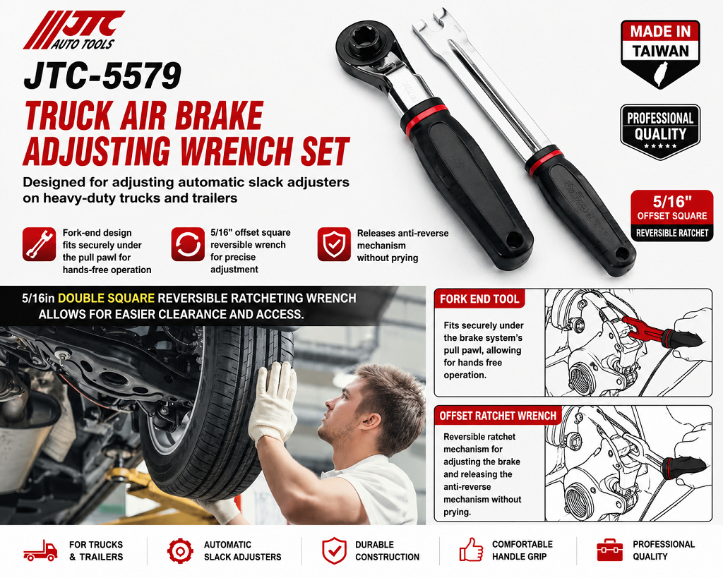 JTC-5579 Truck Air Brake Adjusting 5/16" Offset Ratcheting Wrench Set