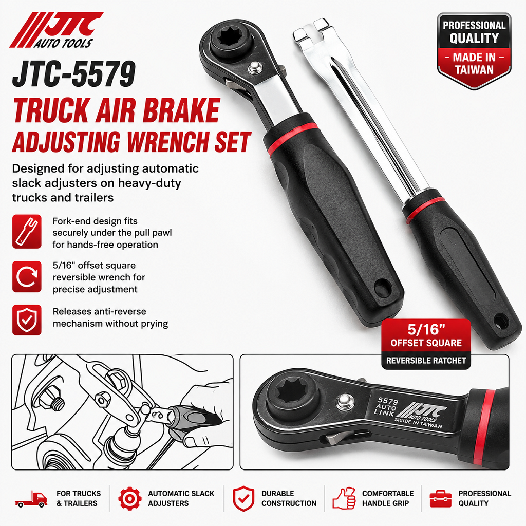 JTC-5579 Truck Air Brake Adjusting 5/16" Offset Ratcheting Wrench Set