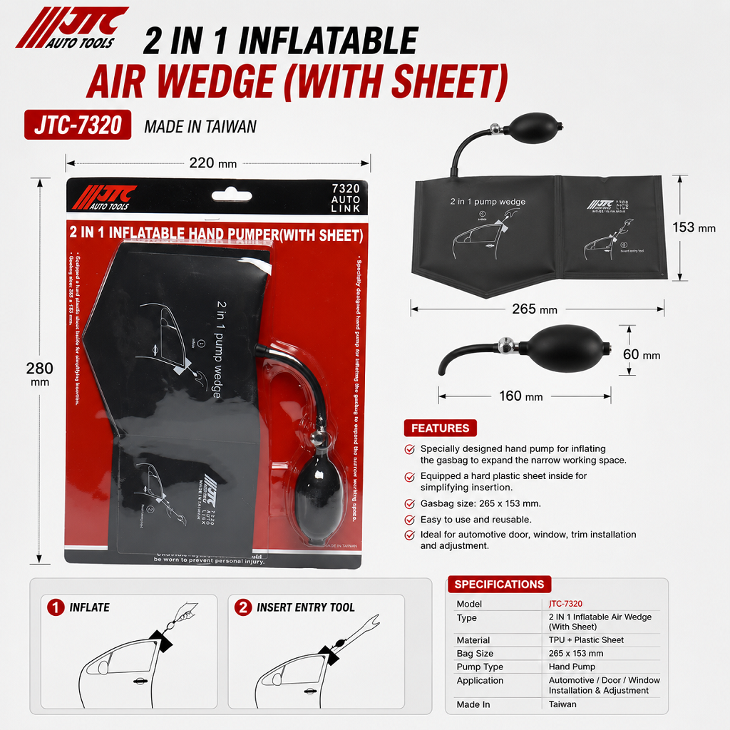 JTC-7320 2 IN 1 Inflatable Air Wedge (With Sheet)