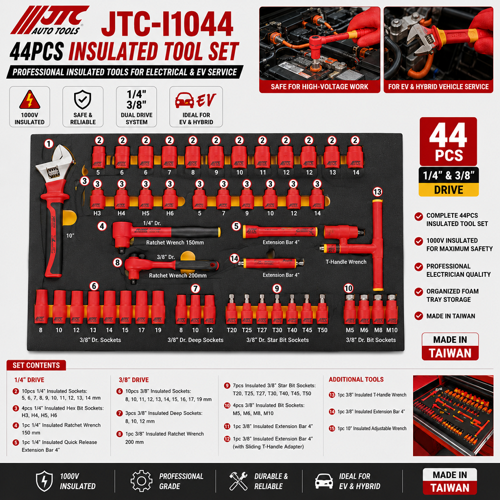 JTC-I1044 44pc Insulated VDE Tool Set – Professional Electrician & EV Service Kit