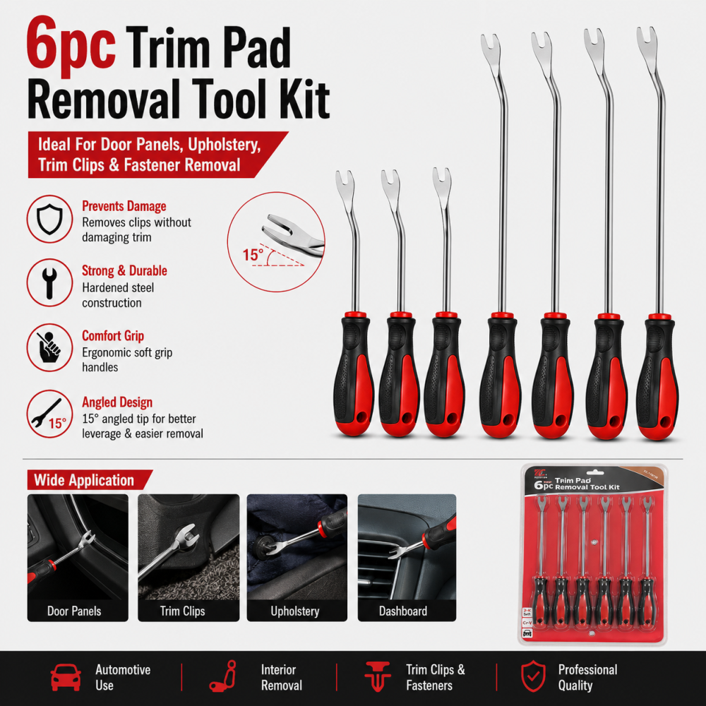 6Pc Long & Short Car Vehicle Trim Clip & Door Upholstery Remover Set