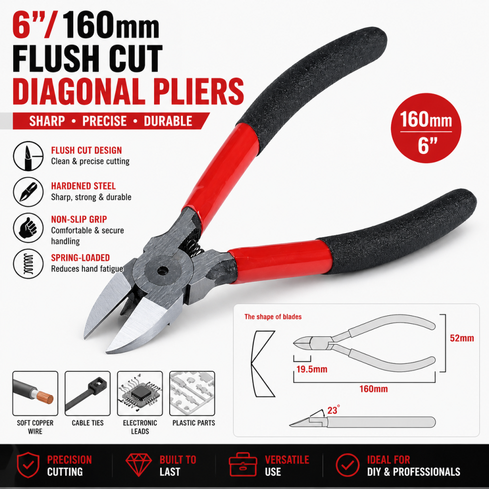 6"/160mm Flush Cut Diagonal Side Cutting Pliers Shear Wire Nippers