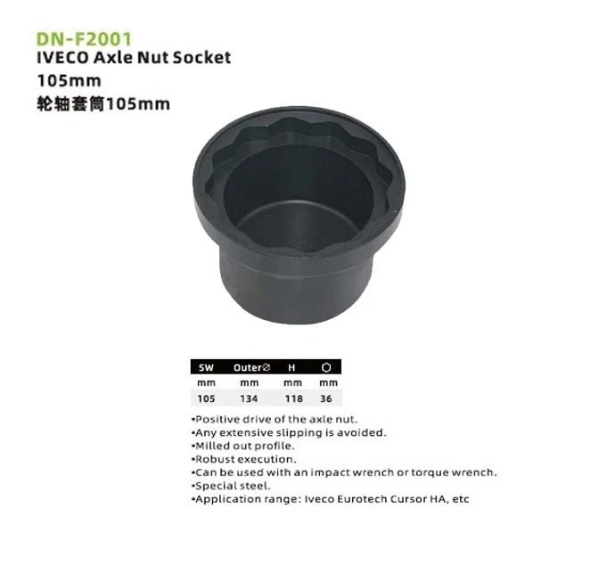Iveco 12PT Double Hex 105mm Axle Nut Socket with 36mm Hex Shank