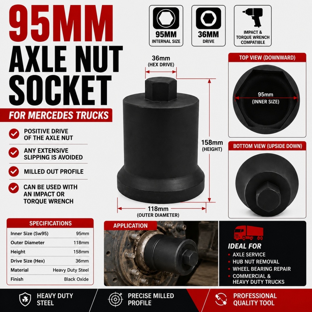 95mm Mercedes Axle Hub Nut Socket Wheel Bearing Service Tool 36mm Drive