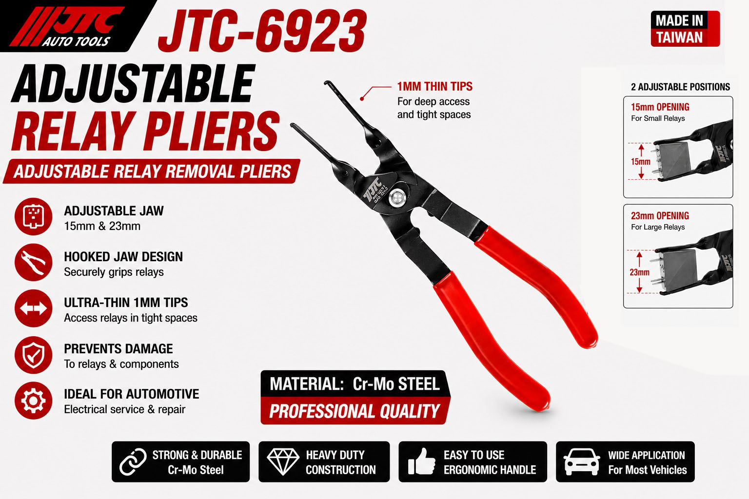JTC-6923 15mm 23mm Adjustable Relay Pliers 230mmL