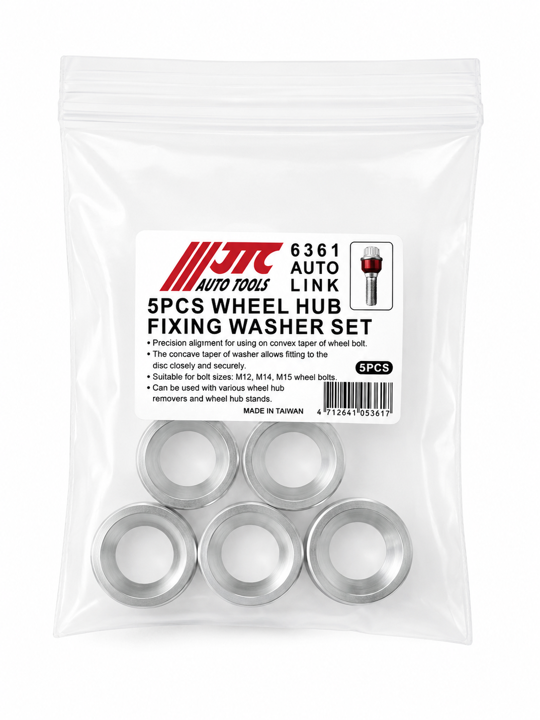 JTC-6361 5pc Wheel Hub Fixing Washer Set Wheel Hub Alignment Tool For M12 M14 M15