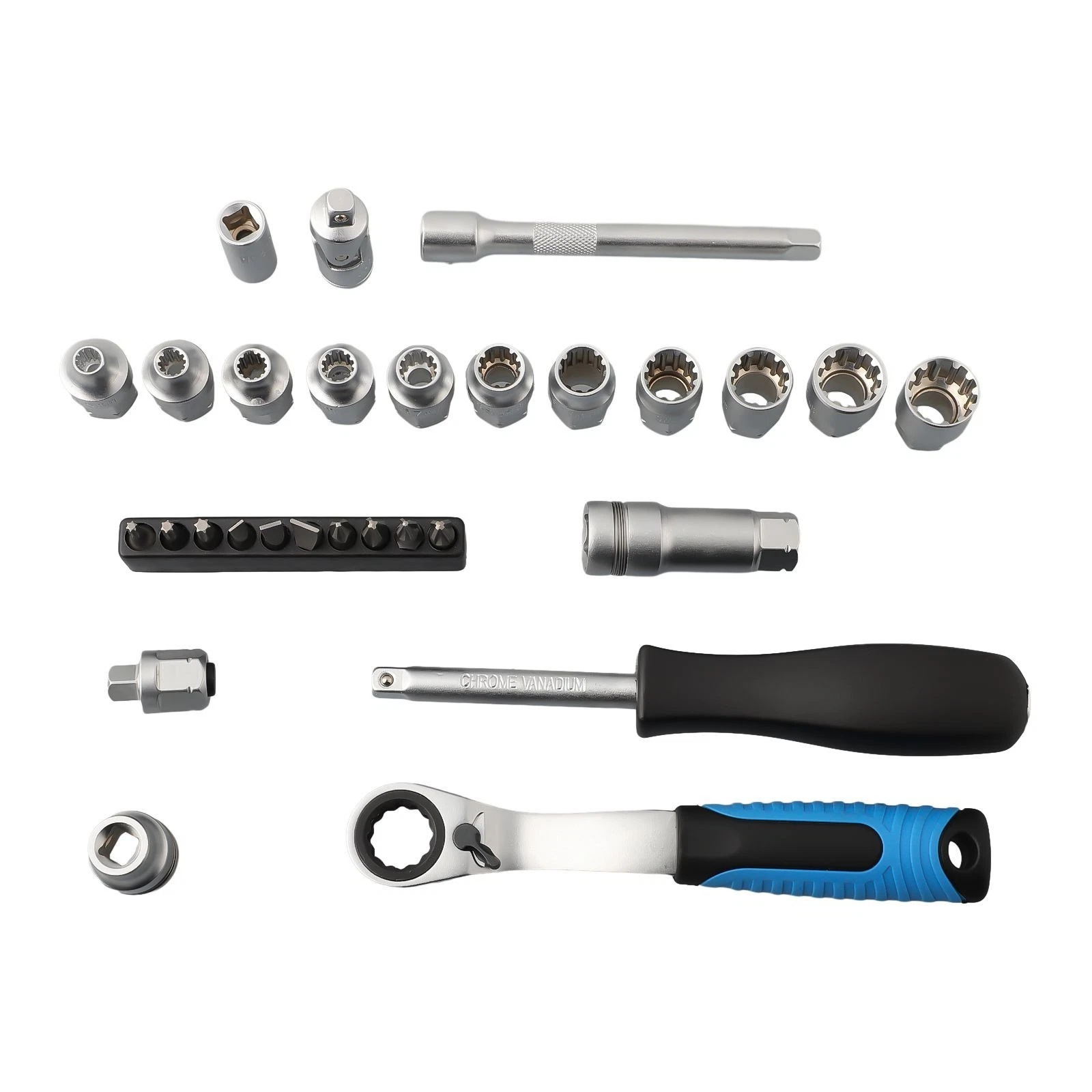 29pc 1/4" Dr. Pass Through Socket Set Multi-Tooth Gear Lock Ratchet Wrench Kit
