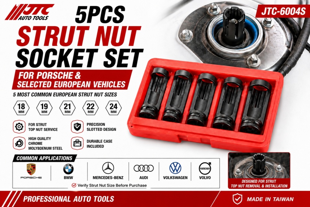 JTC-6004S 18-19-21-22-24mm 5pc Strut Nut Socket Suspension Shock Removal Tool