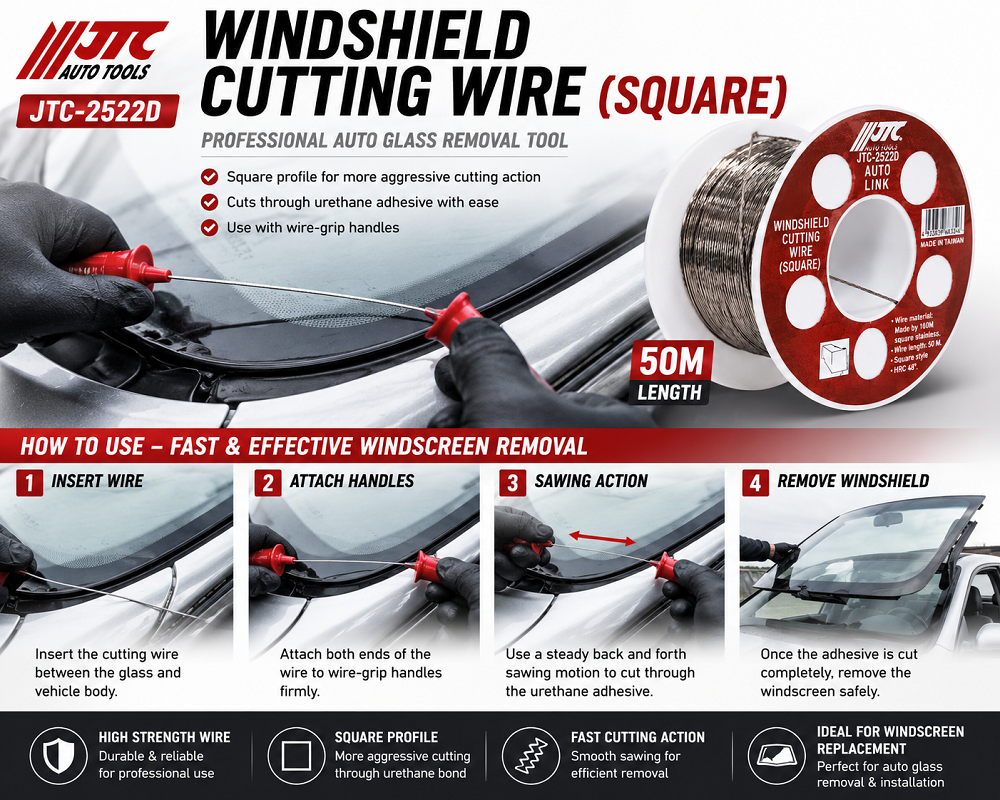 JTC-2522D Windshield Cutting Wire Square Stainless Steel 50M Auto Glass Removal