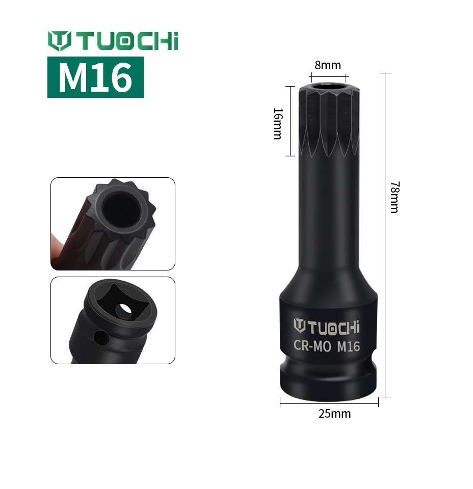 1/2" Dr. Cr-Mo M16 Tamperproof Spline Socket Bit