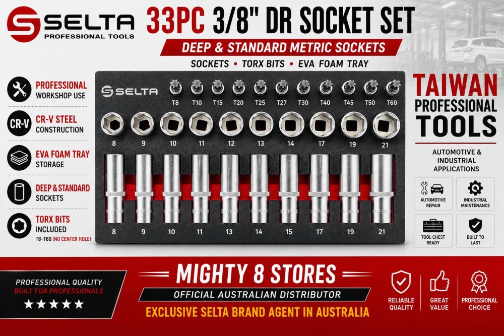 Selta Taiwan T3533E 33pc 3/8" Dr. 6pt Flank Regular & Deep Socket & Star Torx Bits Set