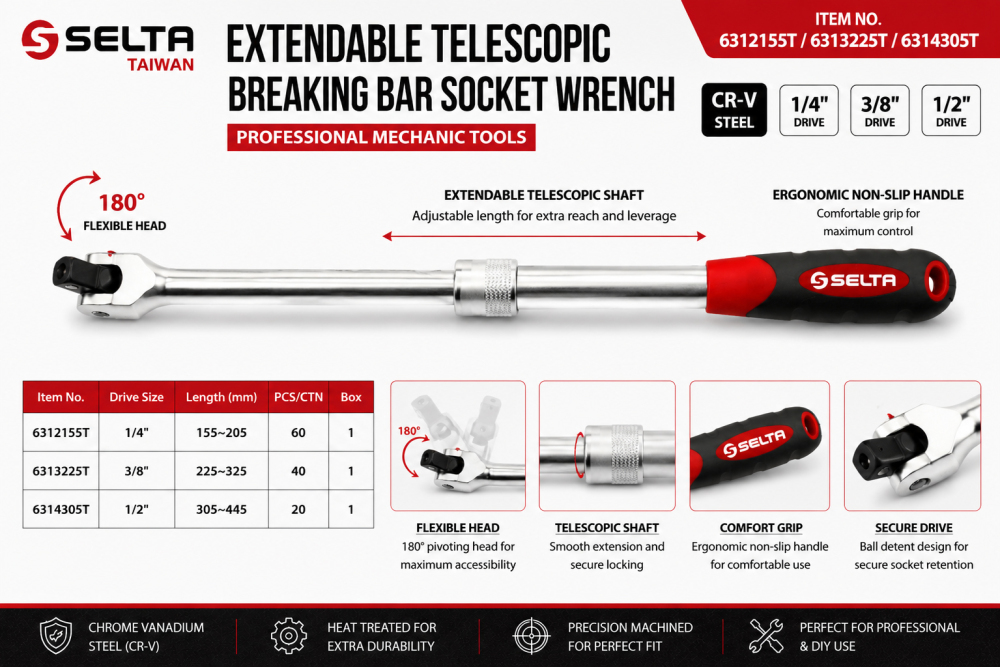 Extendable Telescopic Extension Breaking Bar Socket Wrench Adapter