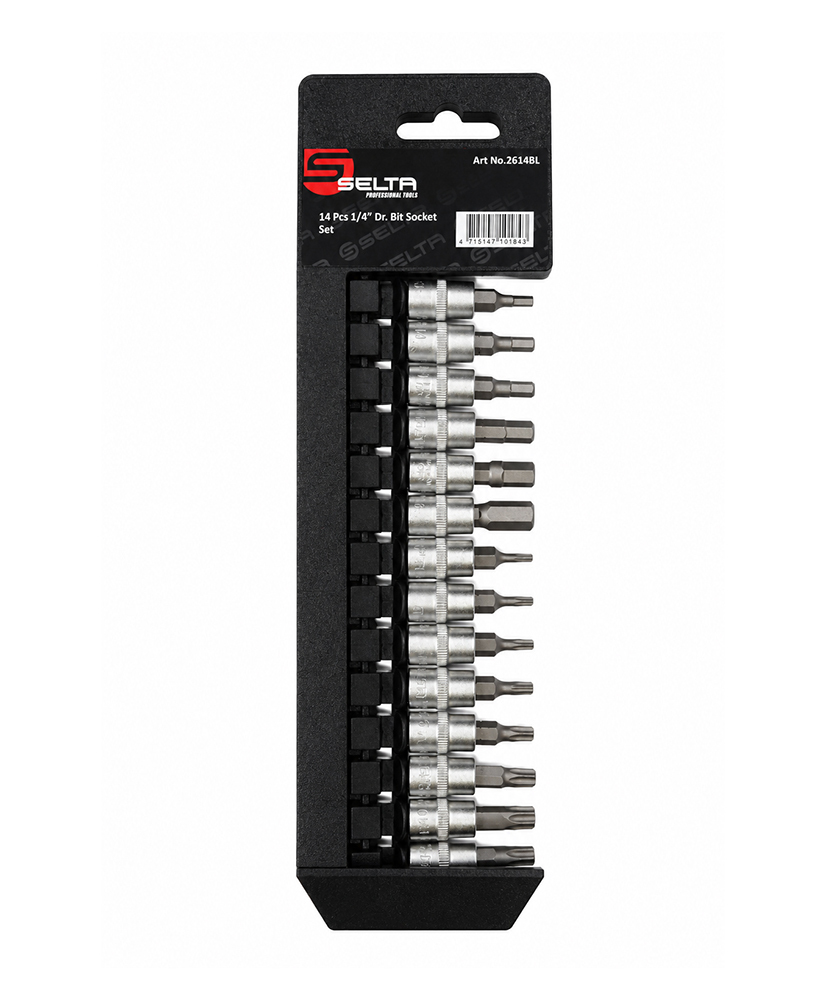 Selta Taiwan 1/4" Dr. 14pc H3-H8 Hex  Allen & T8-T45 Torx Star Socket Bits Set