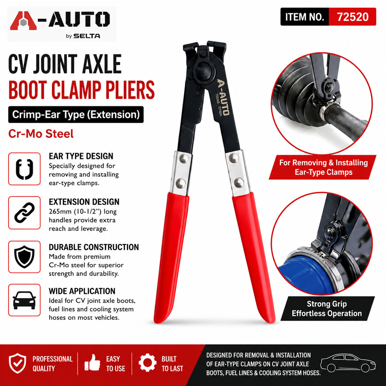A-AUTO Taiwan CV Joint Axle Boot Clamp Pliers Crimp-Ear Type (Extension) Cr-Mo Steel