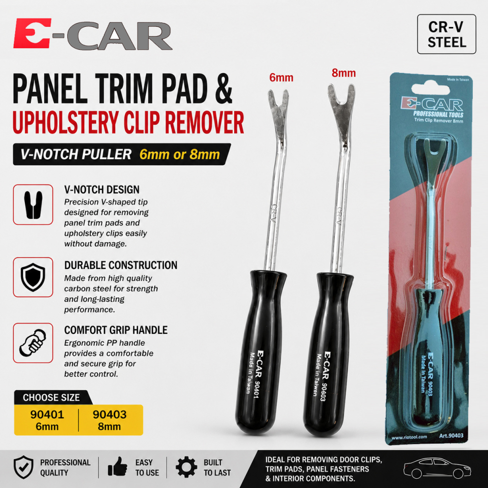 E-CAR Taiwan Panel Trim Pad & Upholstery Clip Remover 6mm or 8mm V-notch Puller