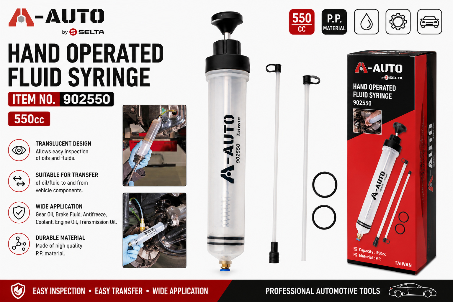 A-AUTO Taiwan 550cc Hand Operated Fluid Syringe Oil & Fluid Extractor Transfer Pump Gear Brake ATF