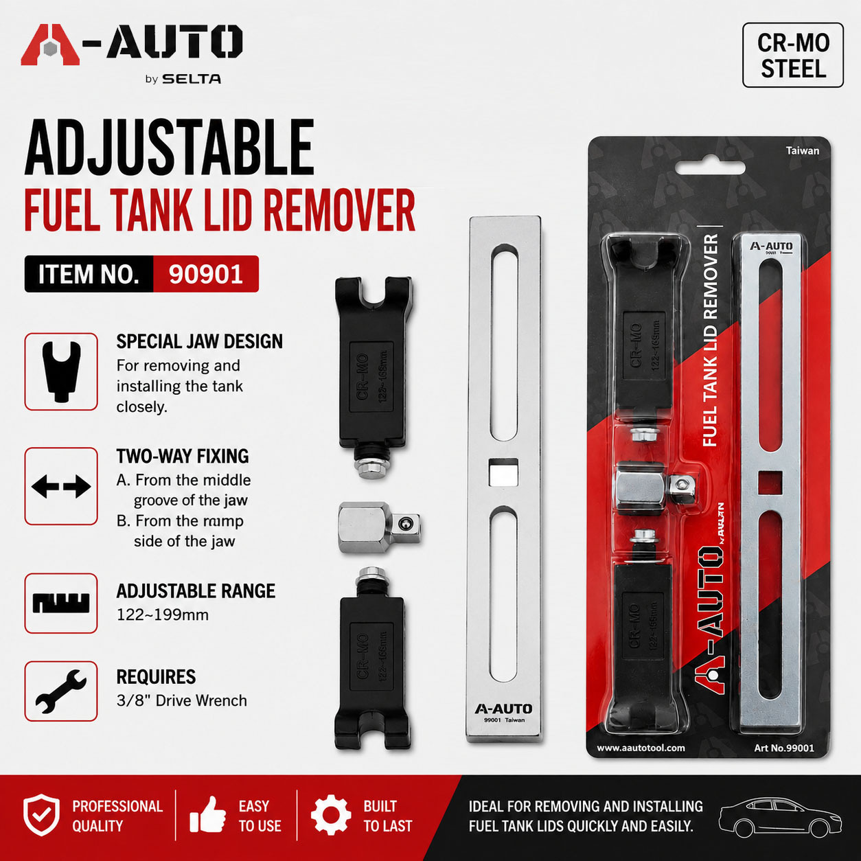 A-AUTO Taiwan 122-199mm Adjustable Fuel Tank Lid Remover Lock Ring CR-MO Steel