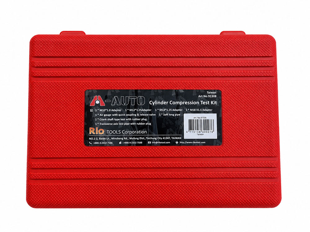 A-AUTO Taiwan 8pc Petrol Cylinder Compression Test Kit 63mm Gauge 18" Flexible Extension Adapter