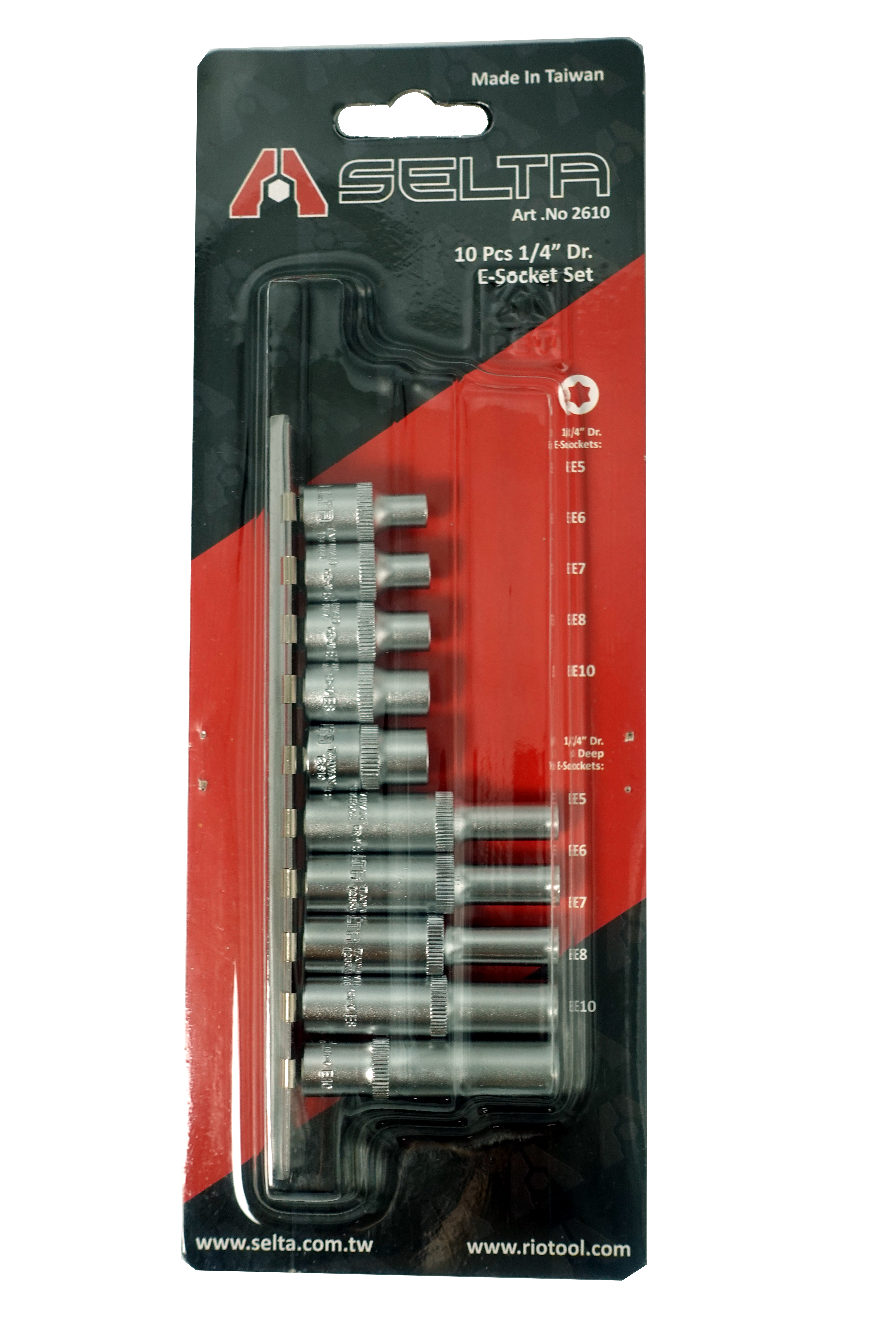 Selta Taiwan 10pc 1/4" Dr. Torx E-Star Female Reguar & Deep Socket Set: E5-E10