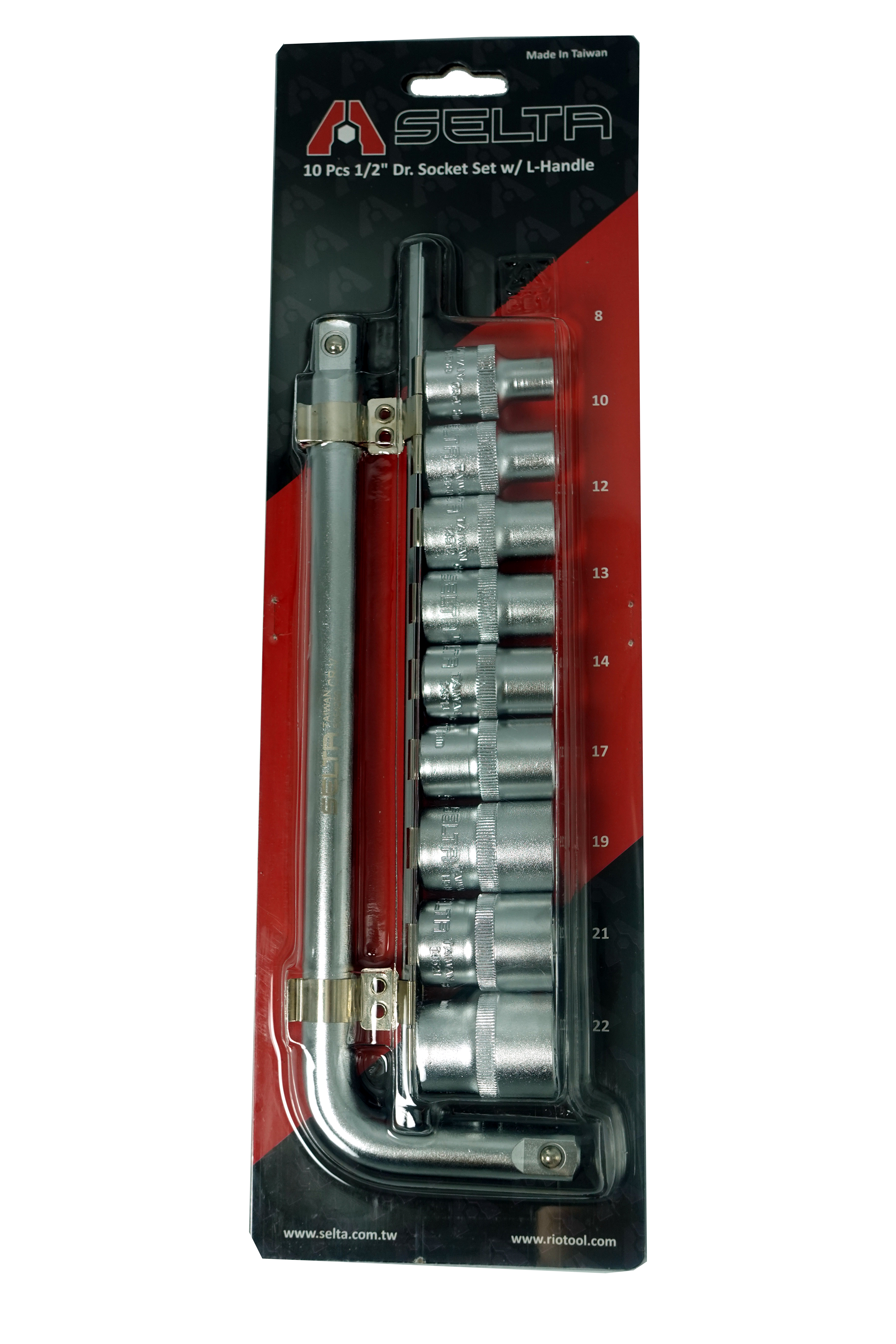 10 pc 1/2" Dr. 6pt / 12pt Flank Regular 8-22mm Socket Set with10" L Handle Wrench