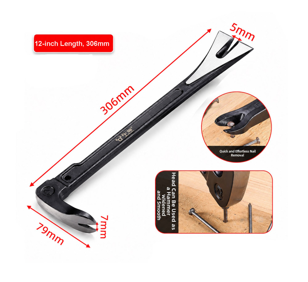 Dual Head Pry Bar Nail Puller Demolition Wrecking Bar Hammer 8"/10"/12"